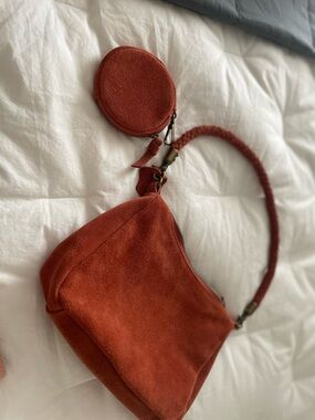Anthropologie Suede Shoulder Bag in Rust with Coin Pouch